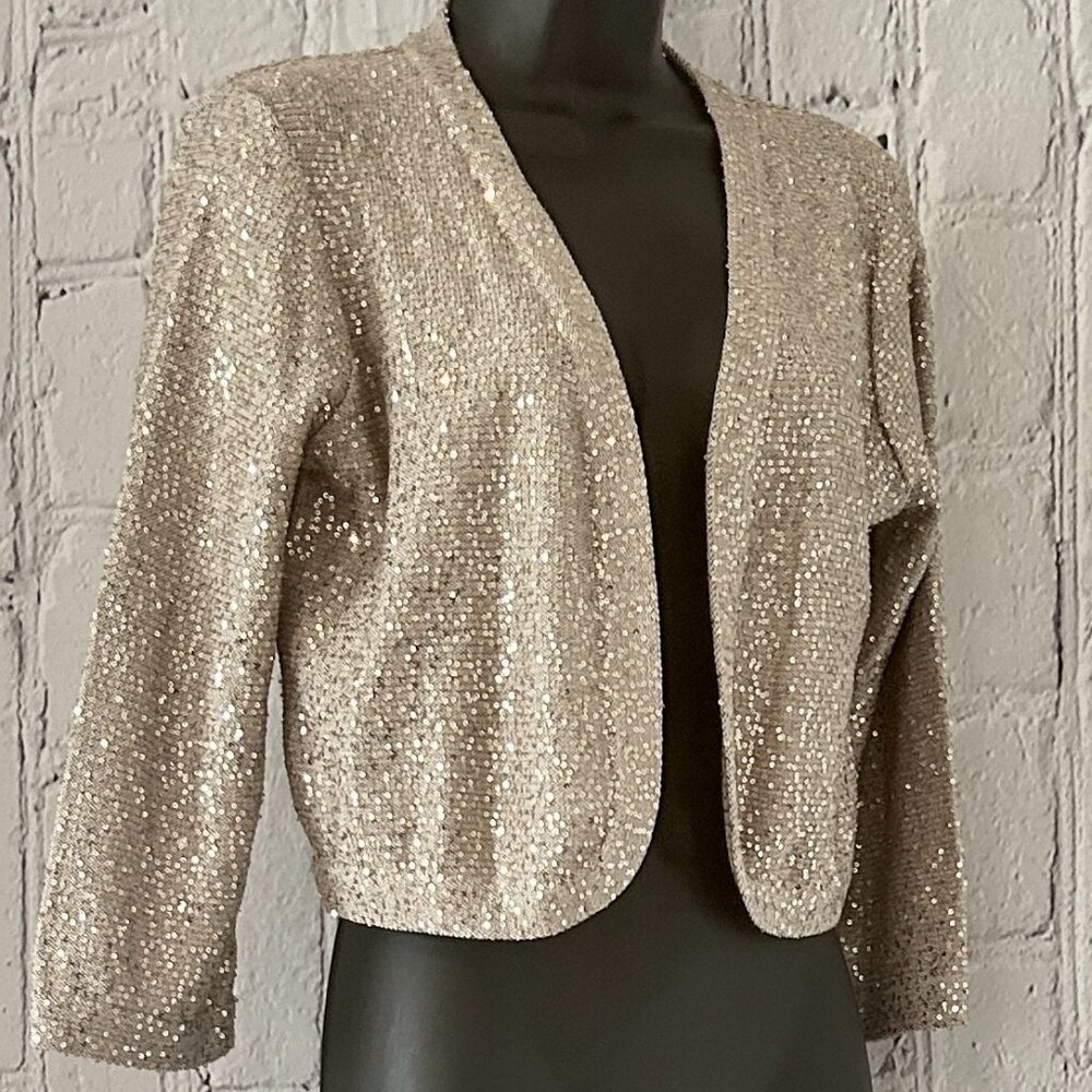 Oscar de la Renta | Gold Metallic Sequined 3/4 Sleeve Bolero